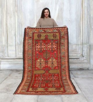 Antique Handmade Vintage Caucasian Kazakh Tribal Carpet Area Runner 6 