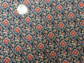2 Yards Vintage Cotton Fabric Tiny Flowers On Navy Blue 44 " Quilt Sew Craft