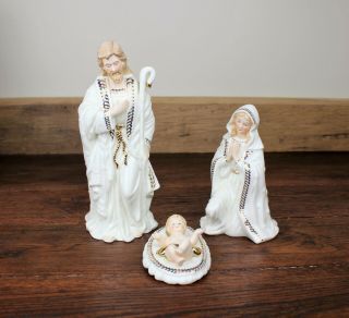 Vintage Bon Ton Jade Porcelain Holy Family Nativity Joseph Mary Baby Jesus W Box