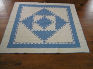 Vintage Handmade Quilt - Blue,  White - 78 " X 72 "