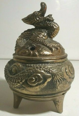 Vintage Dragon Incense Burner Brass Japanese Dragon Estate Find Made In Japan