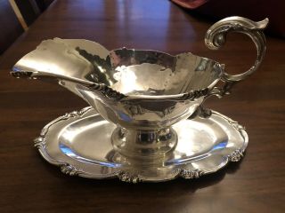 Camusso Peruvian 925 Sterling Silver Gravy Sauce Boat With Underplate Water Lily