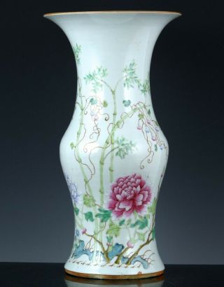 Large Antique Chinese Famille Rose Floral Landscape Phoenix Tail Vase Seal Mark