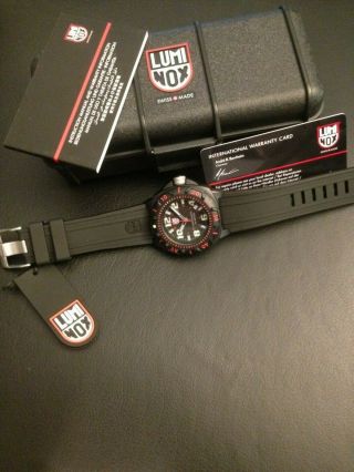 $395 LUMINOX Navy Seal Sentry Black/Red Silicone Band Swiss Watch XL.  0215.  SL 3