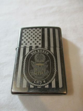 Us Navy Uss Boxer Lhd - 4 American Flag Smoked Zippo Lighter