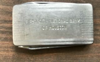 Vintage Advertising Money Clip - First City National Bank Of Houston Texas