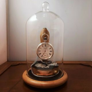 Antique J W Benson Pocket Watch " The Bank " Solid Silver,  Albert Chain & Stand