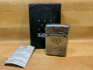 Zippo Lighter - Rare - Pool Trick Shot - Chrome - Vgc Billiards