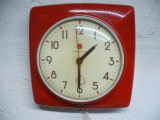 Vintage 1950s Ge Telechron Kitchen Wall Clock Red 2h20 Made In Usa