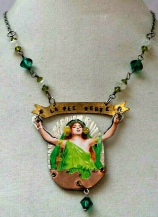 Vintage Estate La Fee Verte Green Fairy Healing Potion 17 " Necklace G1681