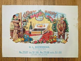 Just Right O.  L.  Schwencke Inner Cigar Box Label - York Lithograph