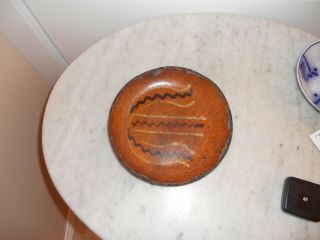 Primitive Antique Slip Decorated Pennsylvania Redware 7 1/4 ” Pie Plate