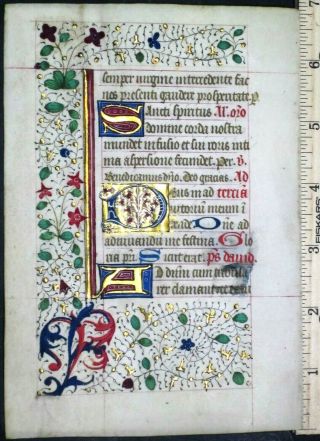 Illuminated Medieval Boh Leaf,  Vellum,  Lg Gold,  Initials & Border,  C.  1470