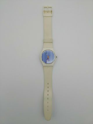 Vintage Swatch Watch Newport Two With Rarer White Strap 1987 (all)