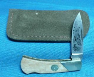 Vintage Frost Cutlery Surgical Steel Etched Owl Bone Handle Pocket Knife