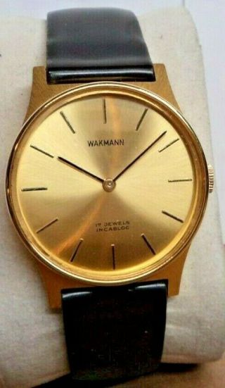 Premium 1970s WAKMANN 17 Jewel Swiss Mens 18K Gold Plated Award Watch 2