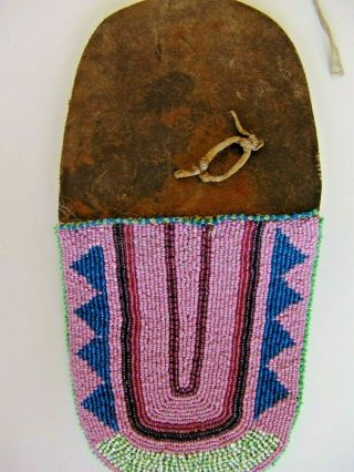 Antique Plateau/Blackfeet 1880 Native American Beaded Belt Bag Harness Leather 2