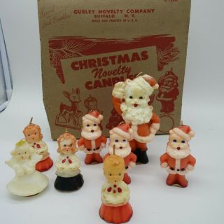 Vintage Christmas Wax Figure Novelty Candles Santa Clause Angels Box
