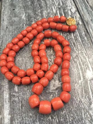 Antique Old Stock Natural Red Coral Necklace Silver Gold China Exported 1960s