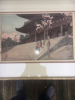 Antique Japanese Hiroshi Yoshida Woodblock Signed Chion - In Temple Gate