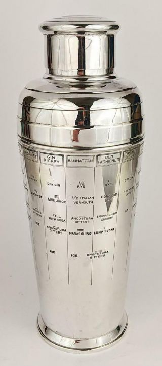 Large Art Deco Silver Plated Menu Cocktail Shaker C1930 