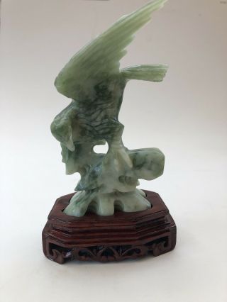 Vintage Chinese Jade Eagle On Wooden Plinth