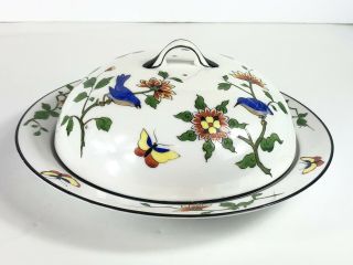 Nippon China Floral Birds Hand Painted Covered Cheese Butter Dish Plate Vintage
