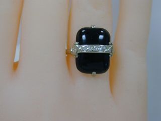 Antique Art Deco Rectangle Black Onyx & Diamond Ring 14k White Gold.  15ct Size 6
