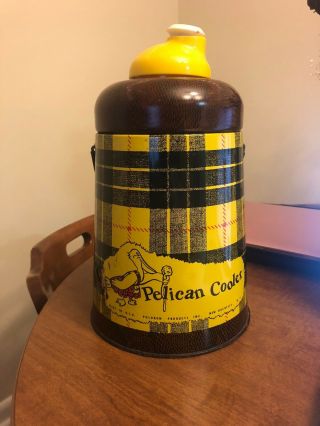 Vintage Poloron Pelican Insulated Cooler Jug Brown Plaid Mid Century
