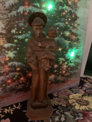 Vintage Hand Wood Carved St Christopher Figure 8”made In Italy