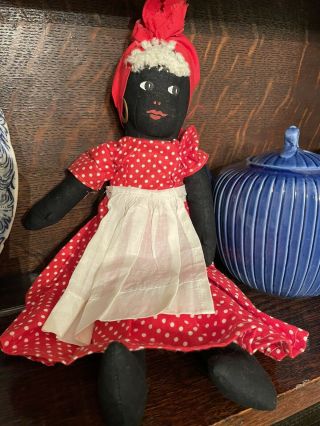 Vintage Primitive Folk Art African American Cloth Doll Handmade Black Americana