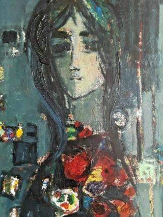 Zvi Mairovich Mid Century Modern Israeli Portrait Painting Of A Girl - Vintage