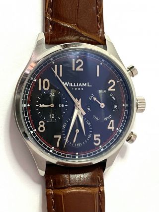 William L.  1985 Quartz Watch Vintage Style Calendar Black Dial With Brown Strap