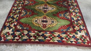 Hand Woven Oriental Wool Rug Green Kazak Design From Pakistan 6.  4 X 5.  10