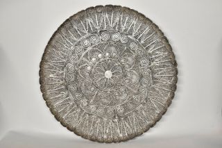 Antique 19th C.  Large Chinese Export / Persian Silver Filigree Tray Scrap 723 Gr