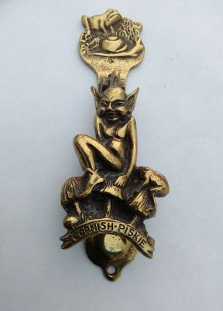 Vintage Brass Cornish Pixie Door Knocker With Frog & Snail Knocking Plate