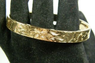 Antique Victorian Solid 14k Yellow Gold Hinged Bangle Bracelet Ornately Engraved