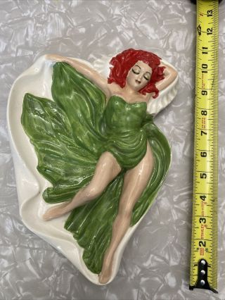 Vintage Rare Pin Up Girl Lady Ashtray Holland Mold Turquoise Blond Hair Ceramic