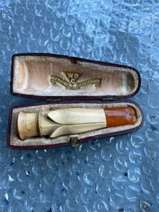 Antique Wdc Meerschaum Smoking Pipe With Case