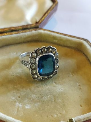 Vintage Art Deco Sterling Silver Blue Topaz And Paste Ring