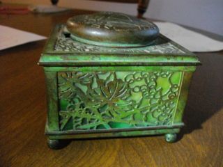 Antique Tiffany Studios Green Glass and Bronze Grapevine Desk Set Inkwell 36 4