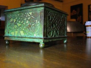 Antique Tiffany Studios Green Glass and Bronze Grapevine Desk Set Inkwell 36 6