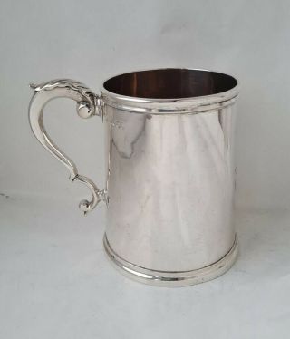Antique Victorian Sterling Silver Pint Beer Mug/ Tankard 1854/ H 11.  3 Cm/ 339 G