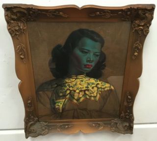 Chinese Girl By Vladimir Tretchikoff Vintage Framed Print Green Lady