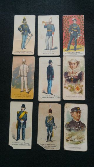 7 1886 Kinney Bros Tobacco Cigarette Military Cards & 2 Leaders Farragut & Mary