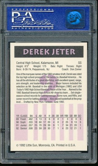 1992 Little Sun High School Derek Jeter 2 PSA 8 - Yankees (Pre - RC) 2