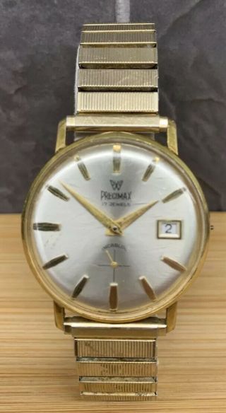 Vintage Precimax Automatic Mens Date Watch | 17 Jewels | Incabloc | Needs Crown