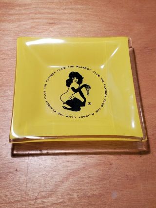 Rare Yellow Vintage 1960s The Playboy Club Glass Ashtray
