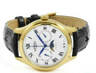 Men ' s Rotary Moonphase Watch Gold Black Leather GS05066 /01 2