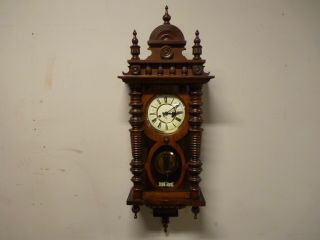 Antique 1880 Gustav Becker Silesta Mahogany Vienna Wall Clock,  8 Day Chime,  Great